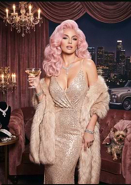 Glamorous Woman with Pink Hair and Diamonds