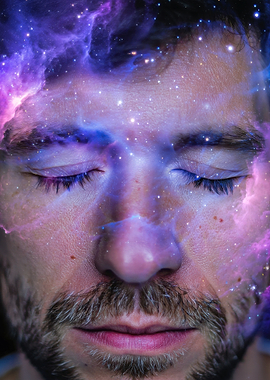 Man's Face Merged with Nebula