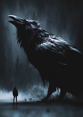 Giant Raven and Human Silhouette