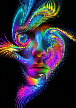 Abstract Face with Neon Swirls