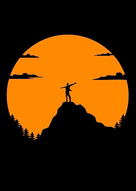 Man on Mountain at Sunset