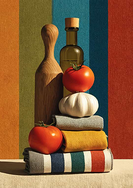 Still Life with Tomatoes, Garlic, and Oil