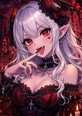 Anime Vampire Girl in Gothic Dress