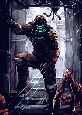 Isaac Clarke in a dark corridor