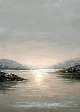 Serene Lake and Mountain Landscape Painting