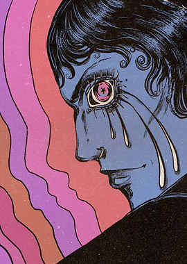 Surreal Blue Face with Tears