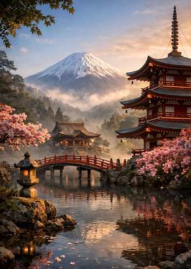 Japanese Landscape with Mount Fuji