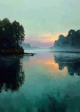 Misty River at Sunrise