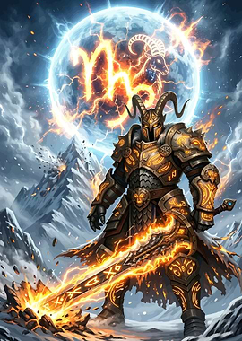 Fantasy Warrior with Fiery Sword