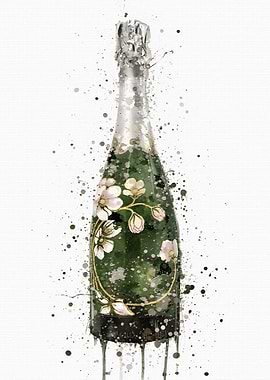 Champagne Bottle with Floral Design
