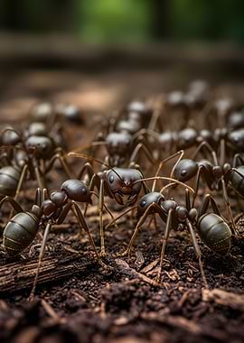 Close-up of Ants on Forest Floor