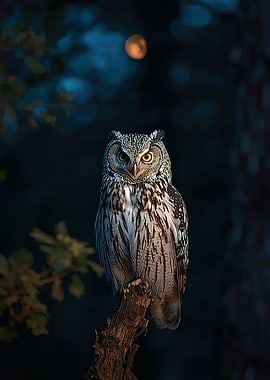 Owl perched on a branch at night