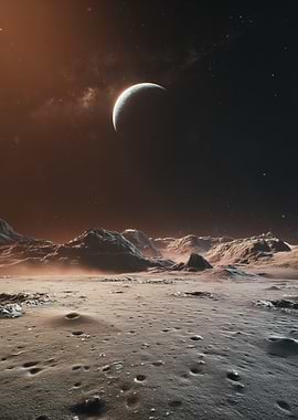 Alien Moonscape with Crescent Moon