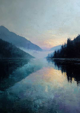 Misty Mountain Lake Reflection