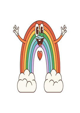 Retro Rainbow Character with Heart
