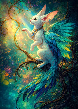 Mythical Winged Cat in Enchanted Forest