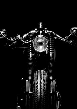 Black and White Motorcycle Headlight and Tire