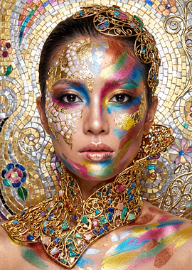 Woman with Mosaic and Gold Face Paint