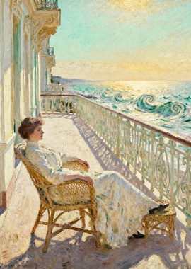 Woman on Balcony Overlooking the Sea
