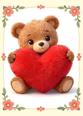 Cute Teddy Bear Holding a Heart