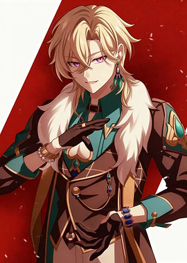 Anime character with blonde hair and purple eyes