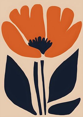 Abstract Orange Flower with Dark Leaves