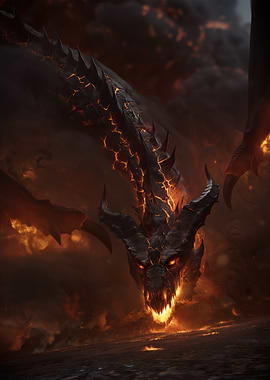 Fiery Dragon Emerging from Smoke