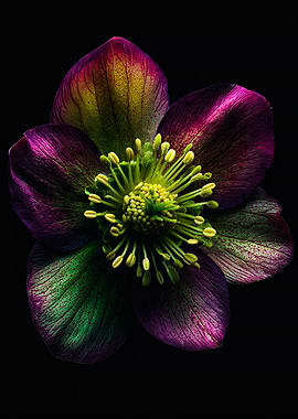 Purple Hellebore Flower Black Background