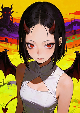 Anime Demon Girl with Red Eyes