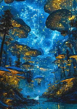 Enchanted Bioluminescent Mushroom Forest