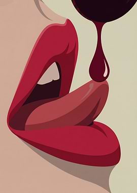 Minimalist Red Lips Wine Drip Sensual