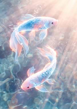 Two ethereal koi fish swimming