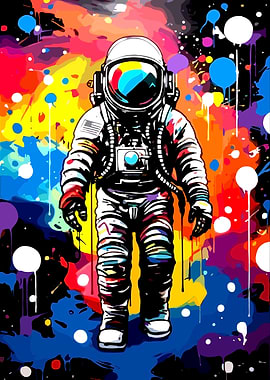 Astronaut in Colorful Abstract Background