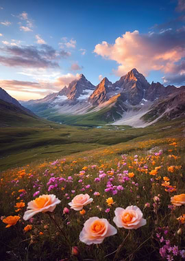 Alpine Meadow at Sunset