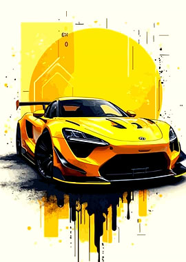Yellow Sports Car Art