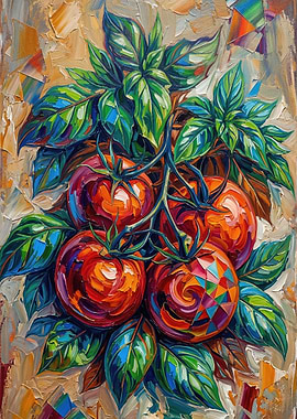 Vibrant Tomatoes and Basil Painting
