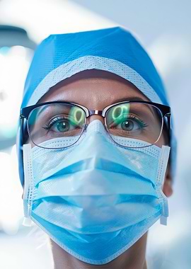 Surgeon in Blue Scrubs and Mask