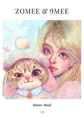 Cute Cat Poster – Girl and Cat Illustration | Bunny Mood #71