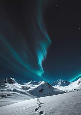 Aurora Borealis over Snowy Mountains