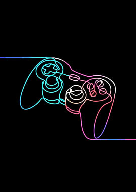 Neon Game Controller Line Art