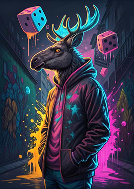 Moose in Hoodie with Dice