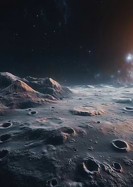 Alien Moonscape with Distant Nebula
