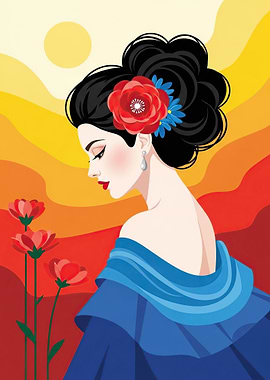 Woman with Flowers at Sunset