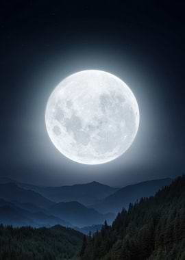 Full Moon Over Mountain Landscape