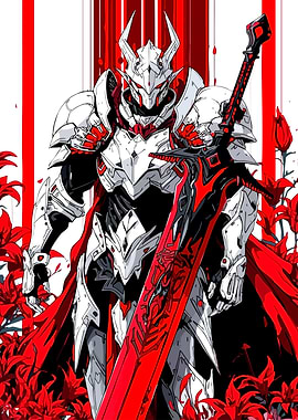 Knight with Red Sword and Flowers
