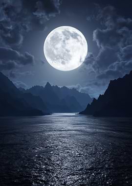 Full Moon Over a Mountain Lake