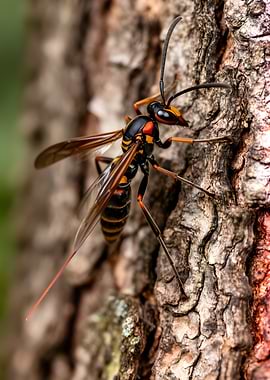 Wasp on Tree Bark