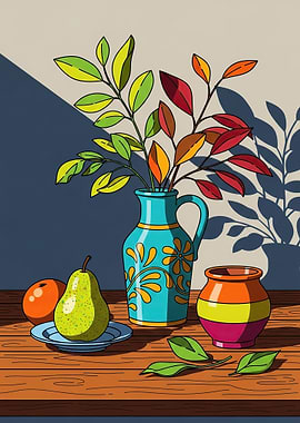 Still Life with Fruit and Vases