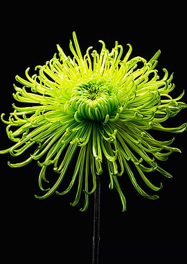Green Spider Chrysanthemum Black Background