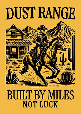 Dust Range Cowboy Poster Vintage Western Horse Desert Rustic Ranch Wall Art